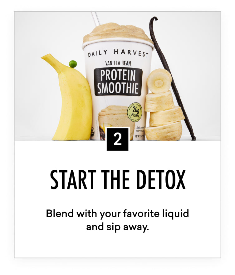 Vanilla bean protein smoothie with banana, vanilla bean pod, and sliced banana pieces in a clear cup with straw.