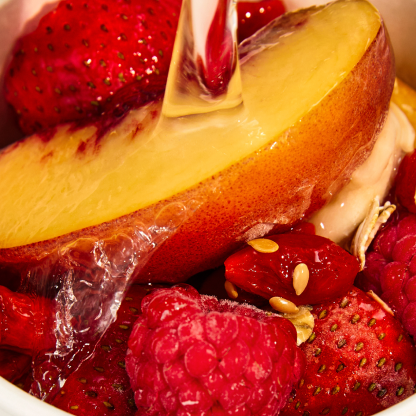 peach and fruit zoom in.