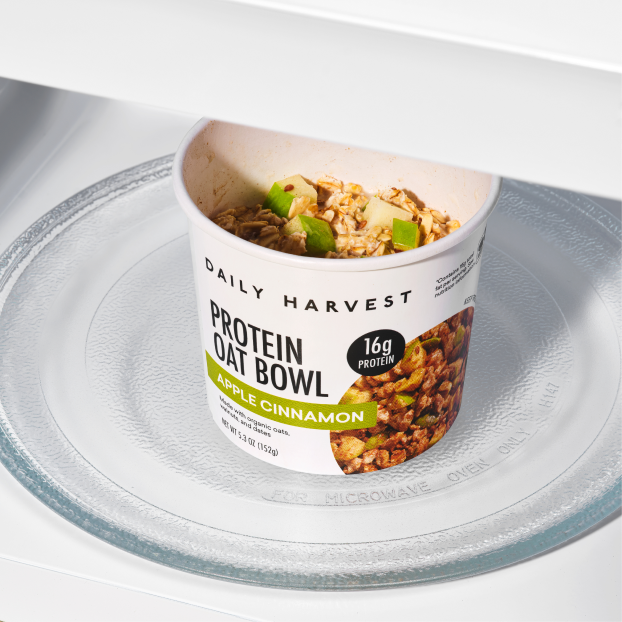 Daily Harvest Protein Oat Bowl on a glass plate