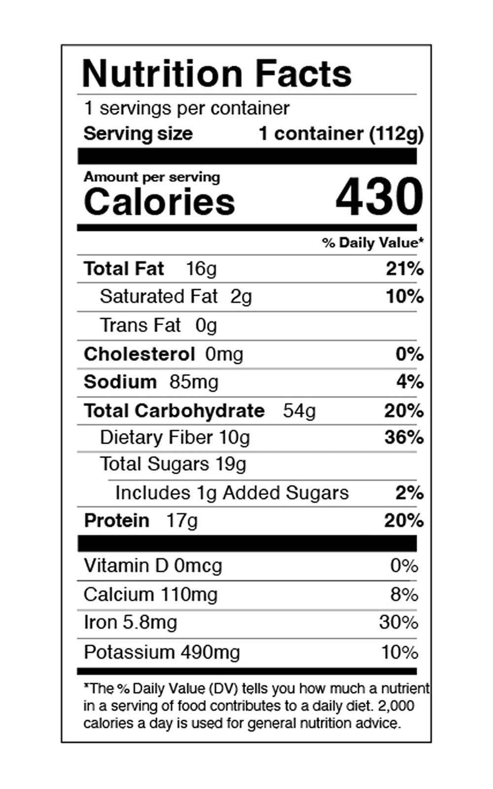 Nutrition facts label for Hazelnut Cacao Protein