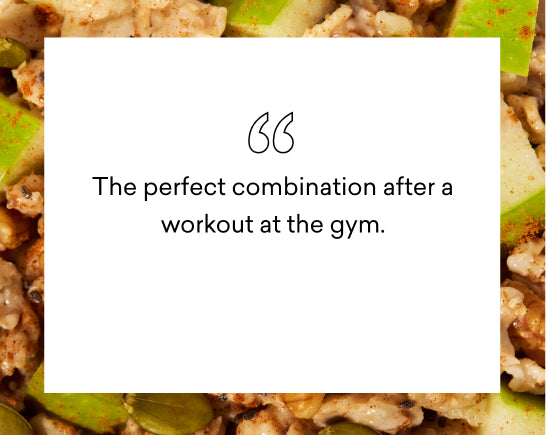 Close-up of a snack with text overlay about post-workout consumption.